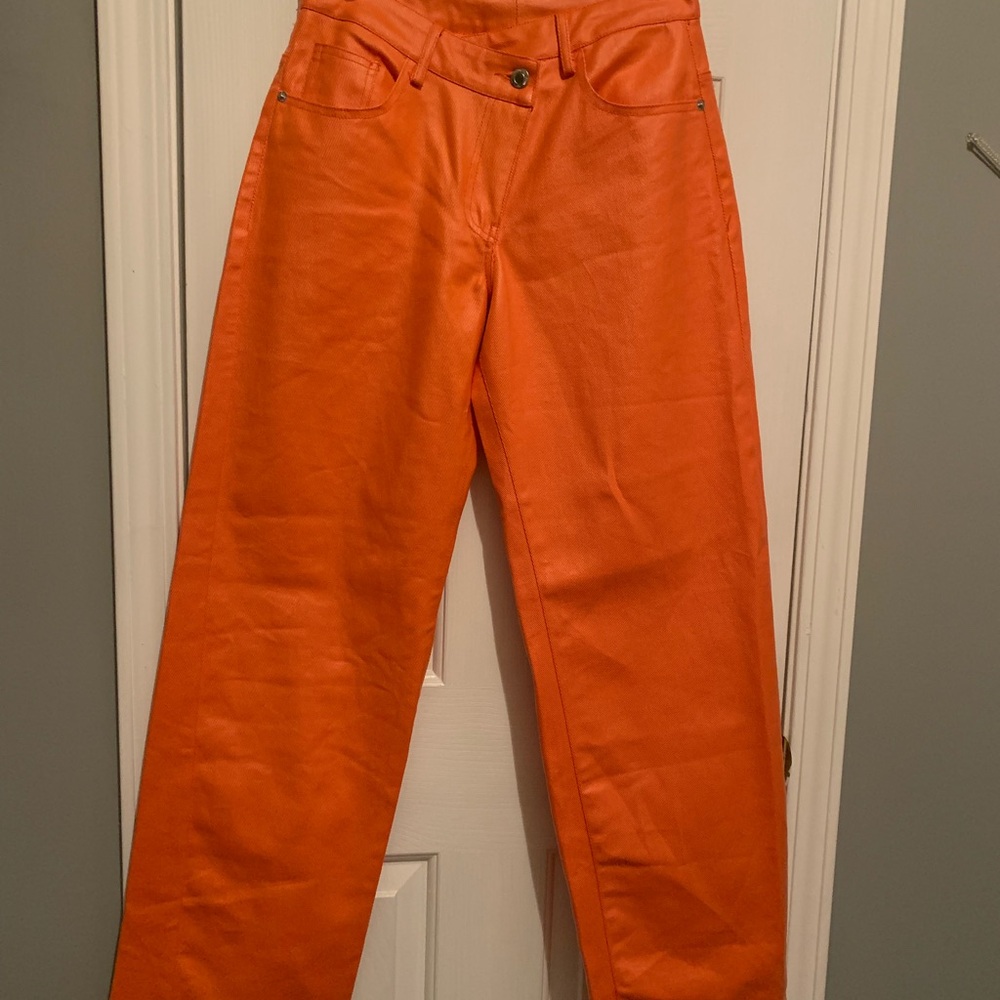 PrettyLittleThing Orange Flare Wide Leg Jeans